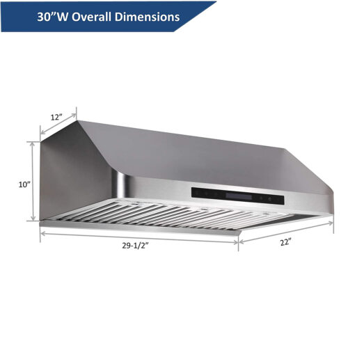 Awoco 30” Supreme 10” High Stainless Steel Under Cabinet Range Hood 4 Speeds, 8” Round Top Vent, 1000CFM 2 LED Lights, Remote Control & External Oil Collector (RH-S10-30E)