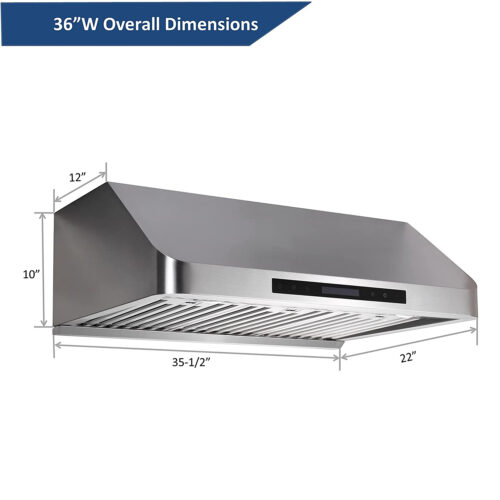Awoco RH-C06-A30 Classic 6” High 1mm Thick Stainless Steel Under Cabinet 4 Speeds 900 CFM Range Hood with 2 LED Lights 30W All-In-One 
