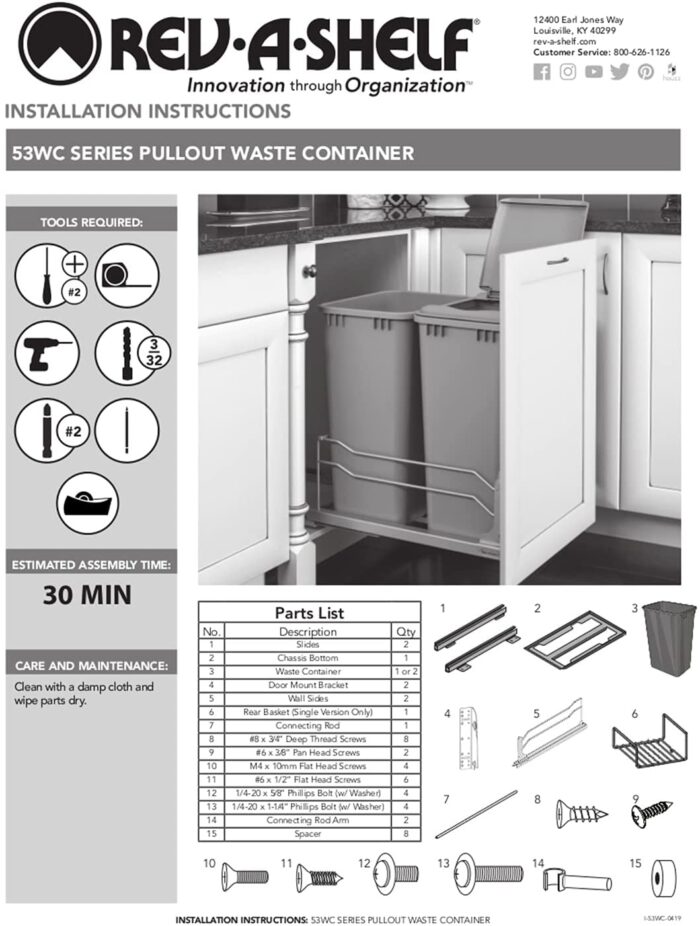 Double bin trash can for B15 Cabinet