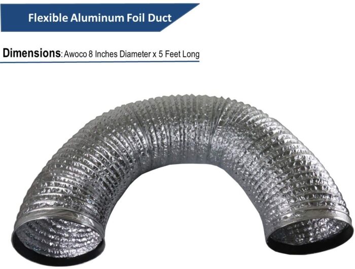 8 inches diameter x 5 feet long flexible aluminum foil duct