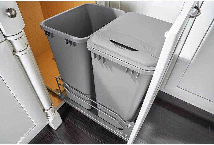 Double 50 Qt. Pull-Out Silver Waste Container with Soft-Close Slides